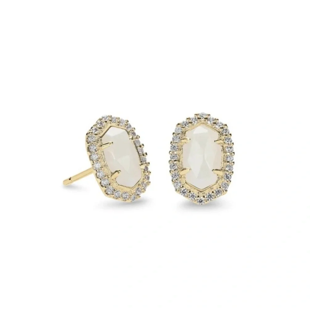 NWT Kendra Scott Cade Stud Earrings - Gold & Ivory MOP - Picture 3 of 3